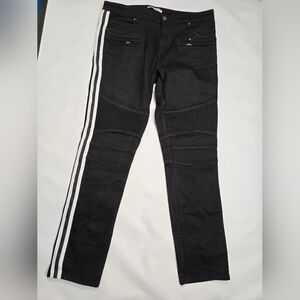 Embellish Black Distressed Jeans with White Side Stripes.  TK